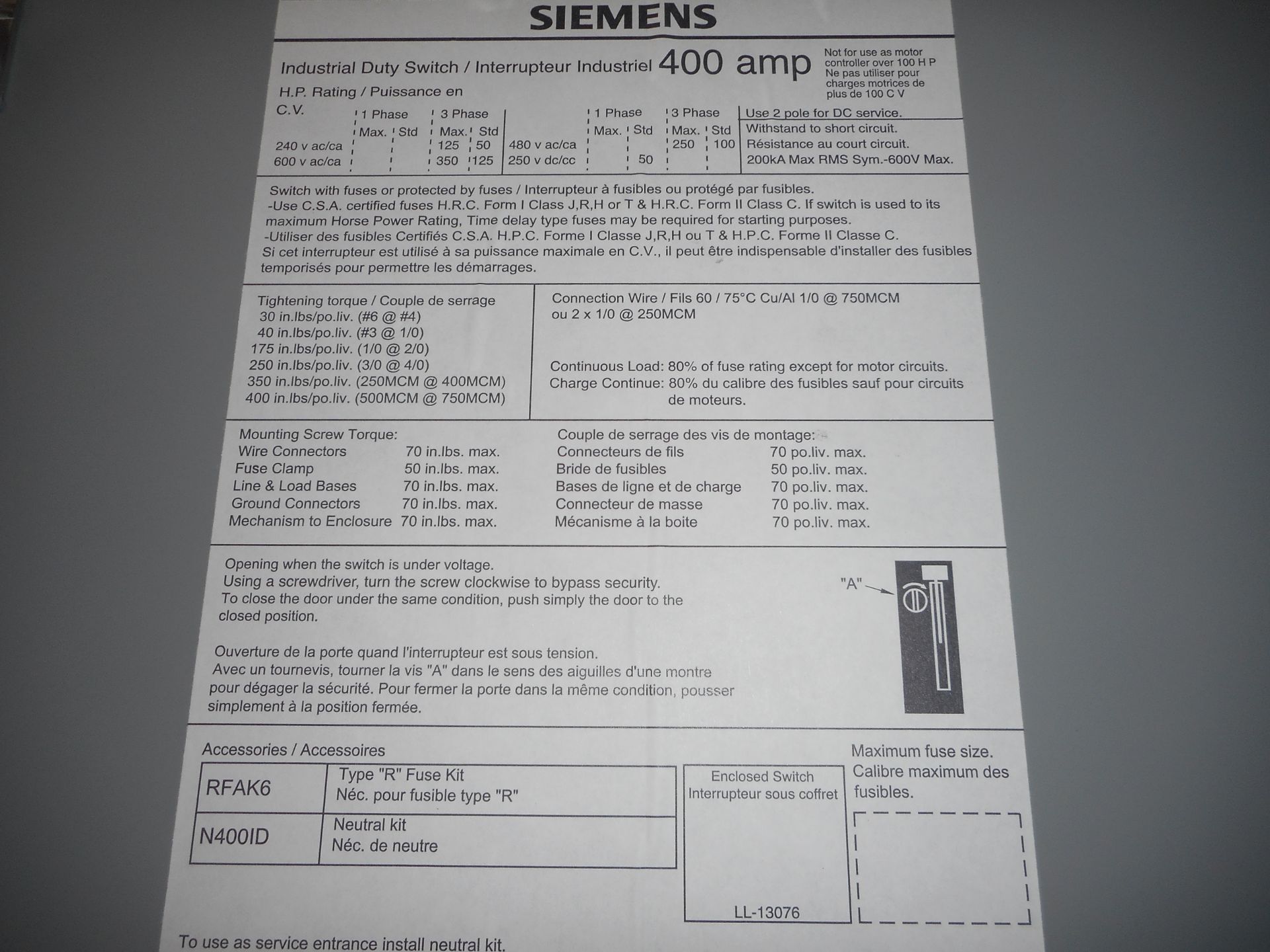 INDUSTRIAL DUTY SWITCH 400AMP - Image 4 of 4