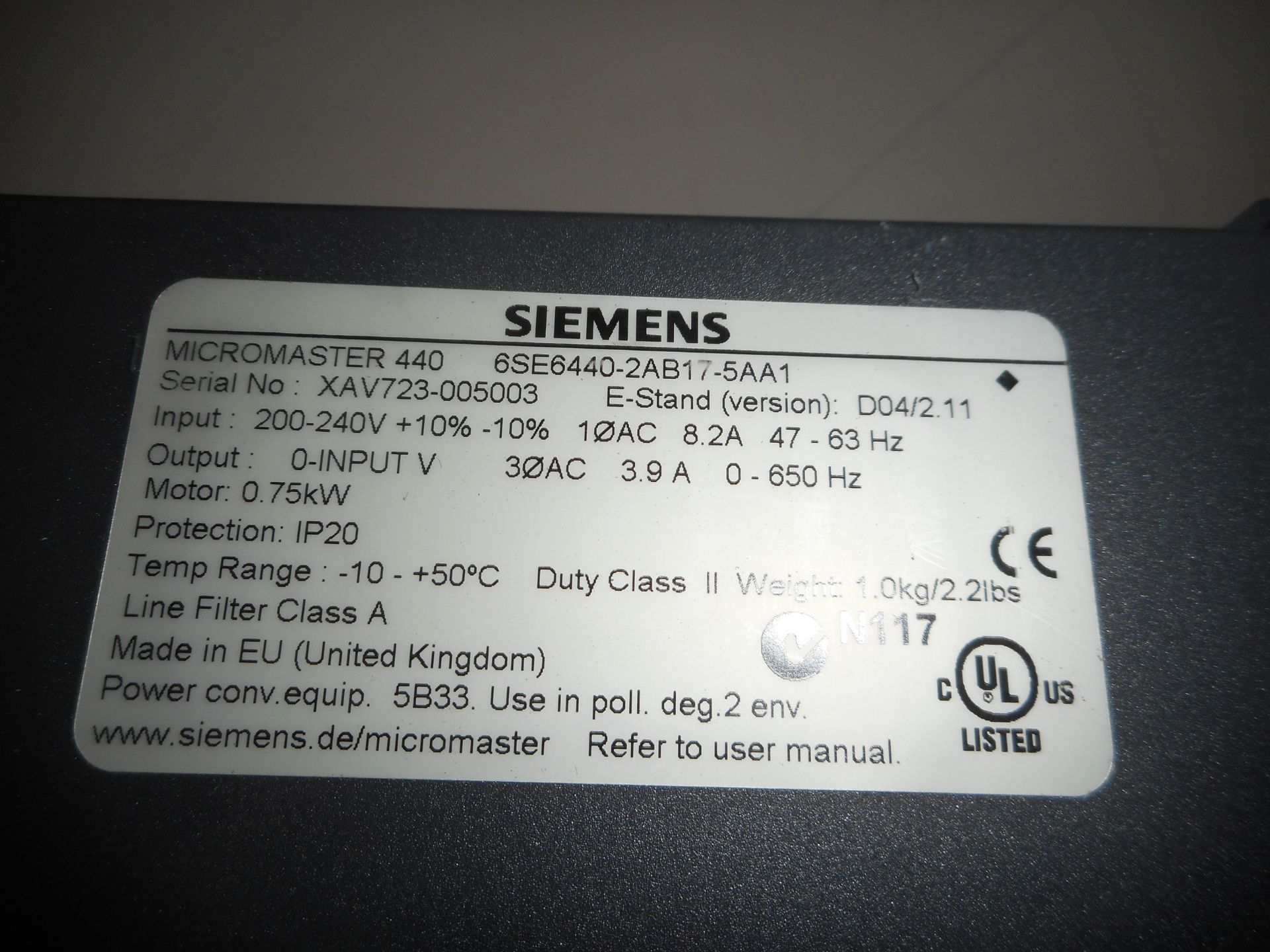 LOT OF 3 SIEMENS DRIVE MICROMASTER - Image 3 of 3