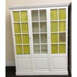Victorian pine 2 door, centre fixed panel shop display cabinet