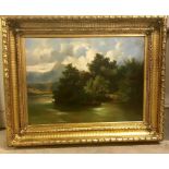Large, Ornate Gilt Framed Original Oil Painting by Dominik Schofried 'A River Scene'