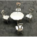 Dutch silver Miniatures Table and 4 Chairs all full dutch silver hallmarks