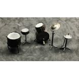 Vintage Dutch Silver Miniature Drum and cymbal set small dutch silver hallmarks all in original uncl