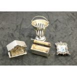 4 Dutch silver Miniatures all full dutch silver hallmarks includes bird cage basket linen chest and