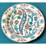 A Ottoman Iznik ceramic dish. 17th century