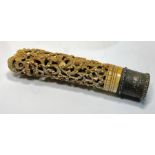 Complex 18th Century carved ivory Dha Handle length approx 16cm some damage to ivory