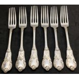 6 Large German Silver Table Forks full german silver hallmarks ornate floral pattern design