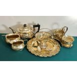 Selection of silver plated item includes teas service milk and sugar set on stand etc