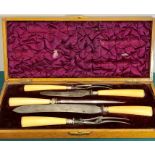 Antique boxed silver mounted 5 piece carving set