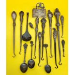 Selection of silver items includes button hooks spoons the officers 7th bnt the kings Regt menu hold