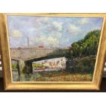 Large Oil Painting by M J Strang 2001 St Pauls from Under Waterloo Bridge