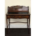 Ladies fine Edwardian mahogany inlaid desk, leather topped tapered leg 2 draw