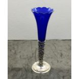 Dutch Silver and Blue Glass Flower Vase