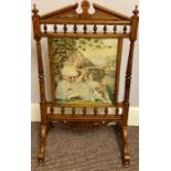 Victorian burr walnut fire screen central panel embroidered measures approximately