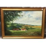 Framed oil paining by artist Graham Petley - "An Essex Landscape"