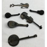 Vintage Dutch Silver Miniature Musical Instruments all with small dutch silver hallmarks