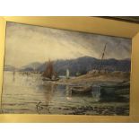 Gilt framed water colour of galleons