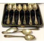 Set of 6 early victorian silver tea spoons with 3 odd silver tea spoons