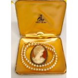 Vintage silver mounted cameo brooch and 9ct gold mount Ciro pearls