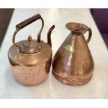 Antique copper kettle and jug