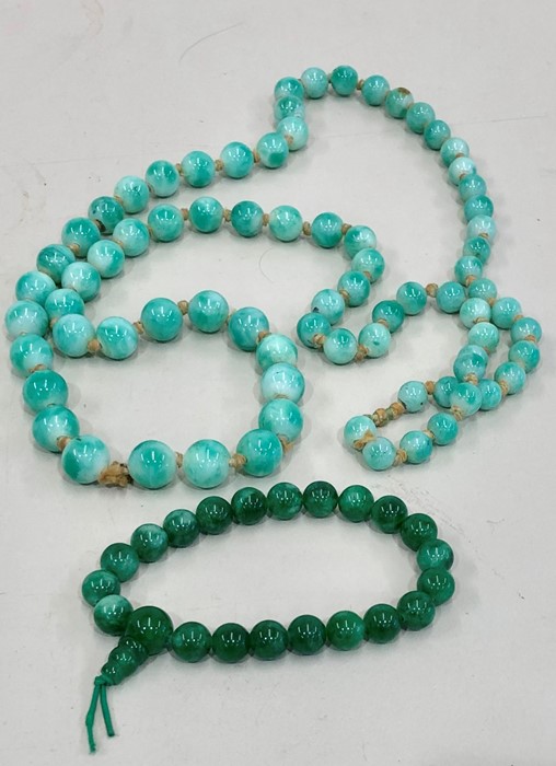 2 vintage Jade type bead necklace and bracelet