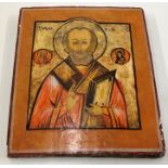 Russian icon on panel measures approx 23cm by 27.5cm