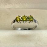 14ct white gold 3 stone yellow diamond ring set with 3 yellow diamond total size 1ct hallmarked 14k