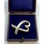 Tiffany & Co Silver Paloma Picasso Loving Heart Pin Brooch measures approx 35mm by 24mm
