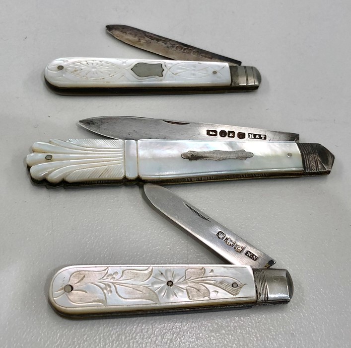 3 Antique silver blade fruit knives
