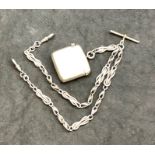 Fancy link victorian silver double Albert pocket watch chain and vesta case hallmarked on links whit
