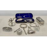 Collection of silver items includes christening spoon boxed etc