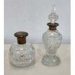 cut glass silver top scent bottles hinge on 1 has come away tallest measures approx 9ins tall