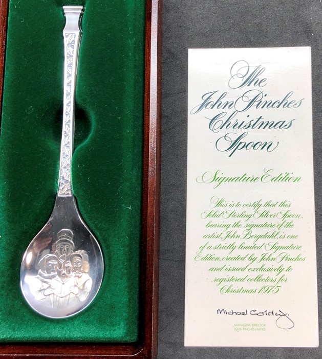 3 silver collectors christmas spoons 1977 by franklin mint and john pinchers all boxed - Image 4 of 4