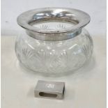 Silver rimmed cutglass bowl hallmarked Wolfsky & Co, London 1921 and a Art Deco hallmarked silver ma