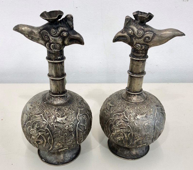 Pair early white metal rose water sprinklers possibly persian each measures approx 21.5cm tall - Image 2 of 6