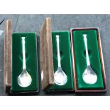 3 silver collectors christmas spoons 1977 by franklin mint and john pinchers all boxed