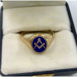 Vintage 9ct gold and enamel masonic Ring