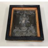 Antique silver plaque picture of hindo goddess lakshmi frame measures approx 28cm by 23cm age relate