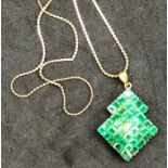 Chinese 22ct gold Emerald pendant and chain ,pendant set with 39 emeralds