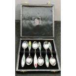 Boxed set of silver and enamel spoons 1976year of the rose