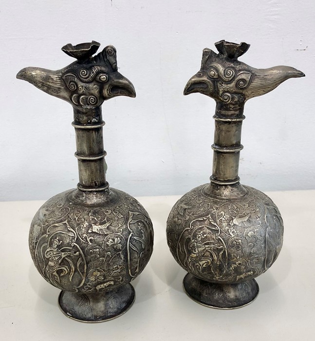 Pair early white metal rose water sprinklers possibly persian each measures approx 21.5cm tall