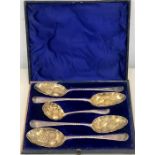 Boxed set of early Georgian silver berry spoons London silver hallmarks