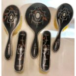Antique silver and tortoiseshell Brush set Birmingham silver hallmarks consists of mirror and 4 brus