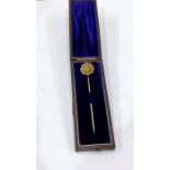 original boxed gold and diamond stick pin mesures approx 7.5 cm long weight 4g not hallmarked