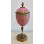 victorian bronze mounted porcelain and enamelled lidded urn measures approx 31cm tall