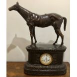 Large Bronze horse figural mounted mantel Clock