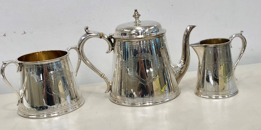 19th century Elkington silver plated three piece tea service - Image 3 of 4