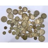 Selection of silver coins victorian florins 3 pence coins and later silver coins total weight 383g