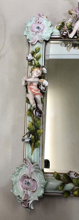 Ornate Dresden Sitzendorf standing mirror with floral and cherub decoration - Image 5 of 7