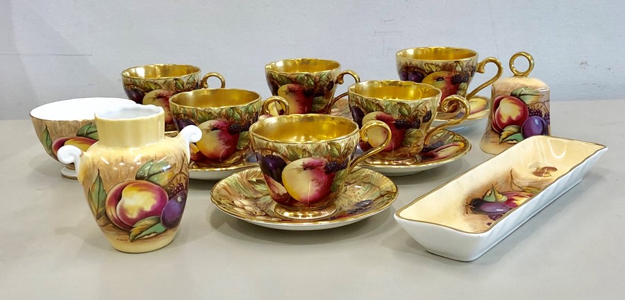 Selection of fruit pattern Aynsley ware includes 6 cups and saucers etc, signed N Brunt - Image 2 of 3