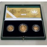 United Kingdom 2002 gold proof sovereign three coin collection box and certificate